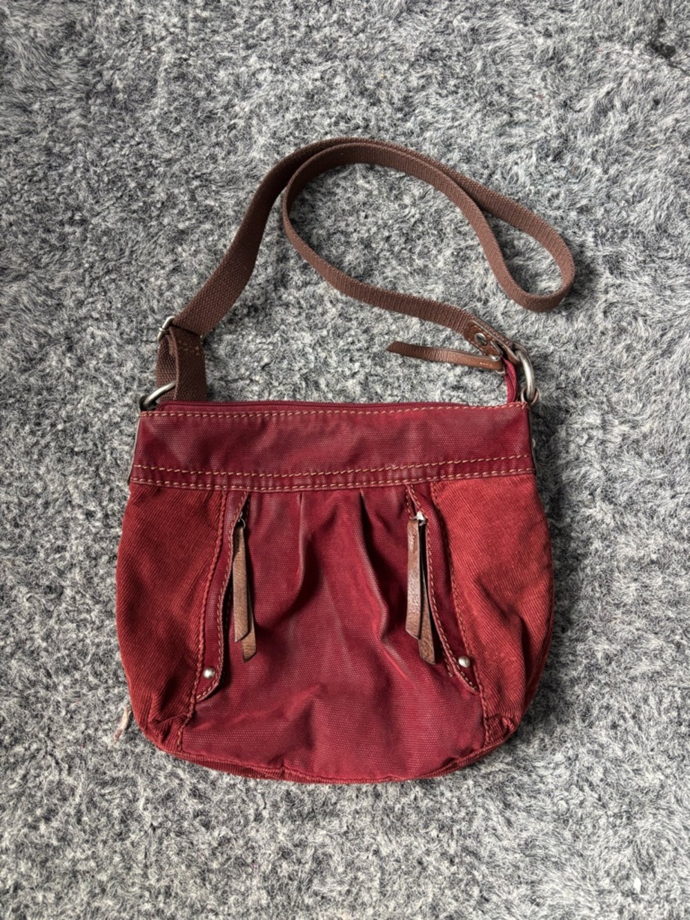 Fossil Women's burgundy Crossbody Bag with Brown Strap